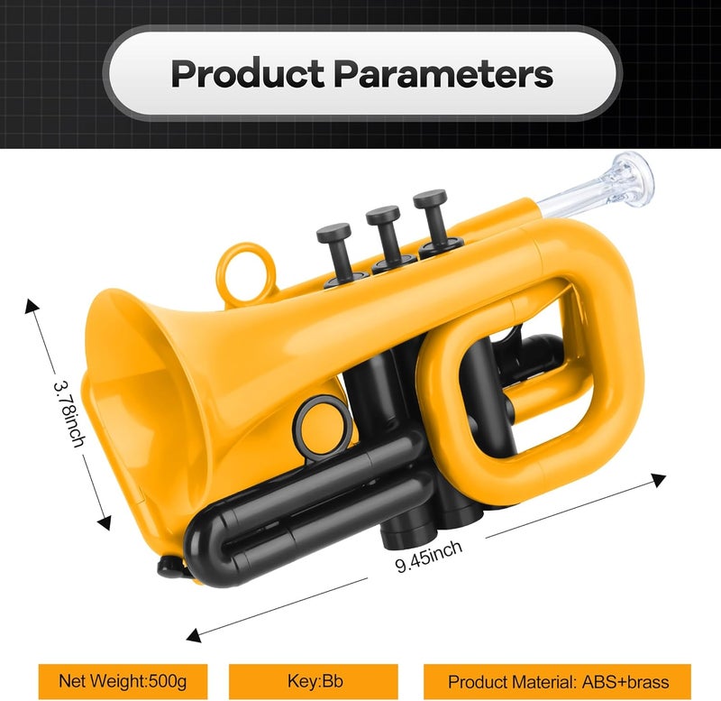 PAMPET DOLPHIN Pocket Trumpet Plastic Bb Trumpet Standard Trumpets for Student Beginner Bb Trumpets Instrument (Yellow) - Image 3